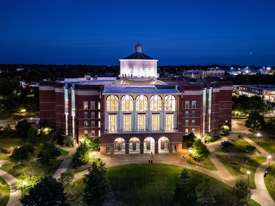 WT Young Library at Night.